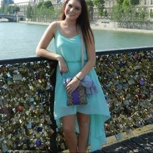 Teal High Low dress with bow detail